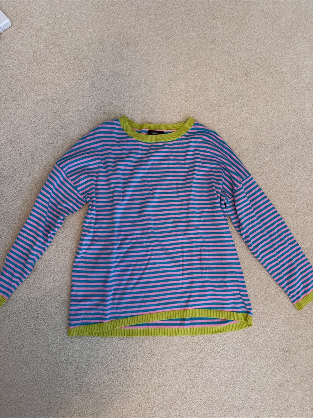 Kids Striped Long-Sleeve Top in Blue & Pink with Lime Trim